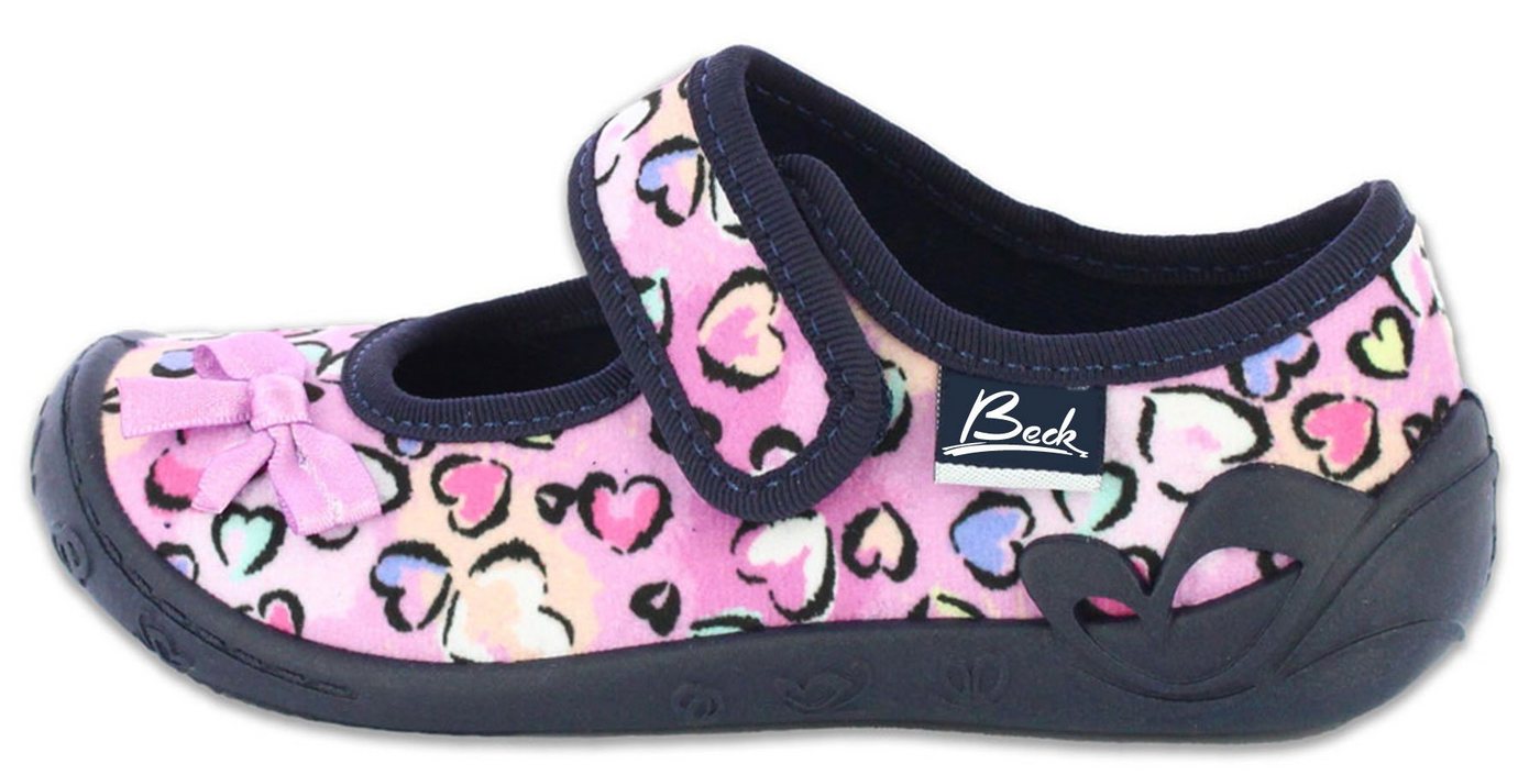 Beck Hausschuh Viola Hausschuh (mit Leder-Decksohle, herausnehmbar, für angenehmes Fußklima) rutschfeste Laufsohle, robuste atmungsaktive Baumwolle