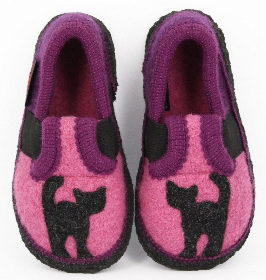 Beck Hüttenschuh Katze Hüttenschuhe (reine Schurwolle für warme Füße) wärmend, rutschfeste Sohle, feuchtigkeitsregulierend