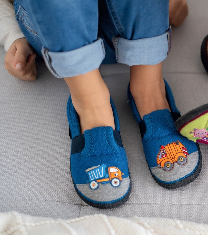 Beck Hüttenschuh LKW Hüttenschuhe (aus Österreich, warme Füße für Kita, Schule und Zuhause) rutschfeste Laufsohle, 100% atmungsaktive Schurwolle