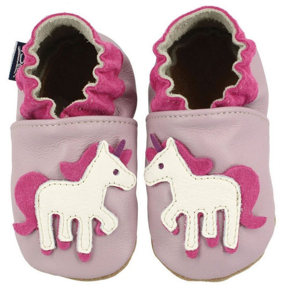 Beck Krabbelschuh Einhorn Krabbelschuh (weiche, flexible, leichte Lauflernschuhe, für die allerersten Schritte im Leben) chromfrei gegerbtes Leder, seitliche Gummizüge für guten Halt am Fuß