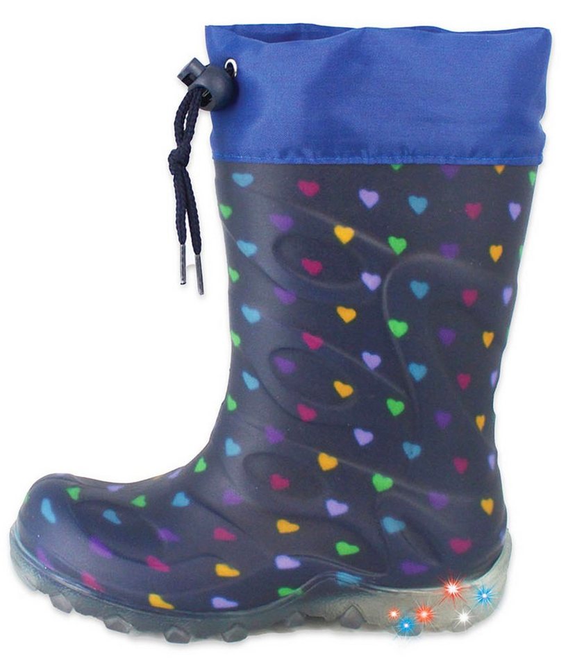 Beck Regenstiefel Blinking Hearts mit Warmfutter Gummistiefel (für Mädchen, kuscheliges Warmfutter, für warme Füße bei Nässe und Kälte) wasserdicht, Blinksohlen für Sicherheit im Dunkeln