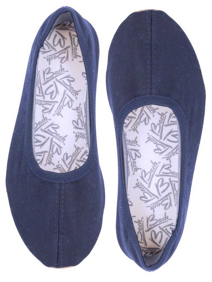 Beck Schläppchen aus Baumwolle, Gummisohle Gymnastikschuh (rutschfest) Handmade in Erlenbach