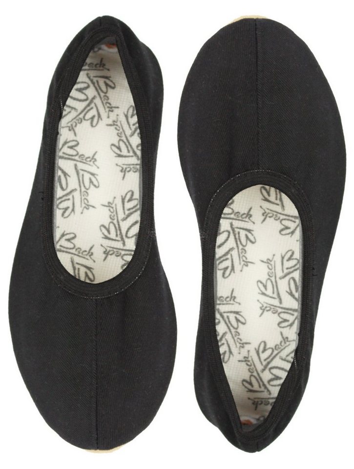 Beck Schläppchen aus Baumwolle, Gummisohle Gymnastikschuh (rutschfest) Handmade in Erlenbach