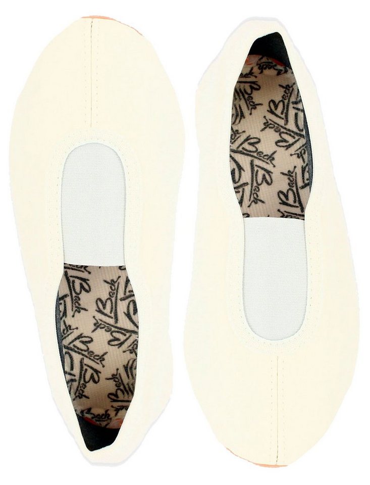 Beck Schläppchen aus Kunstleder mit Ristgummi, Gummisohle Gymnastikschuh (sehr robuste Materialien, für Sport, Kita oder als Hausschuhe geeignet) rutschfeste Laufsohle, guter Halt durch Gummi-Einsatz (weiß)