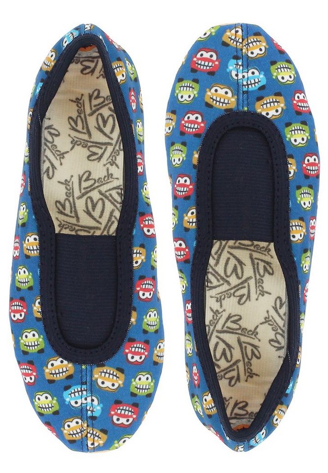 Beck Schläppchen Buzzer mit Ristgummi Gymnastikschuh (Barfußschuhe, für schmale Füße und kleine Kinder besonders geeignet, ab Gr. 18/19 verfügbar) atmungsaktive Baumwolle, rutschfeste Gummi-Sohle