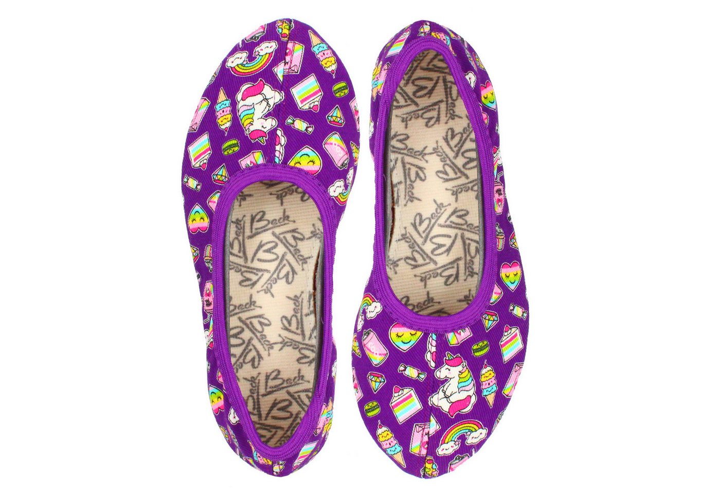 Beck Schläppchen Candy Gymnastikschuh (atmungsaktive Baumwolle) rutschfeste Laufsohle