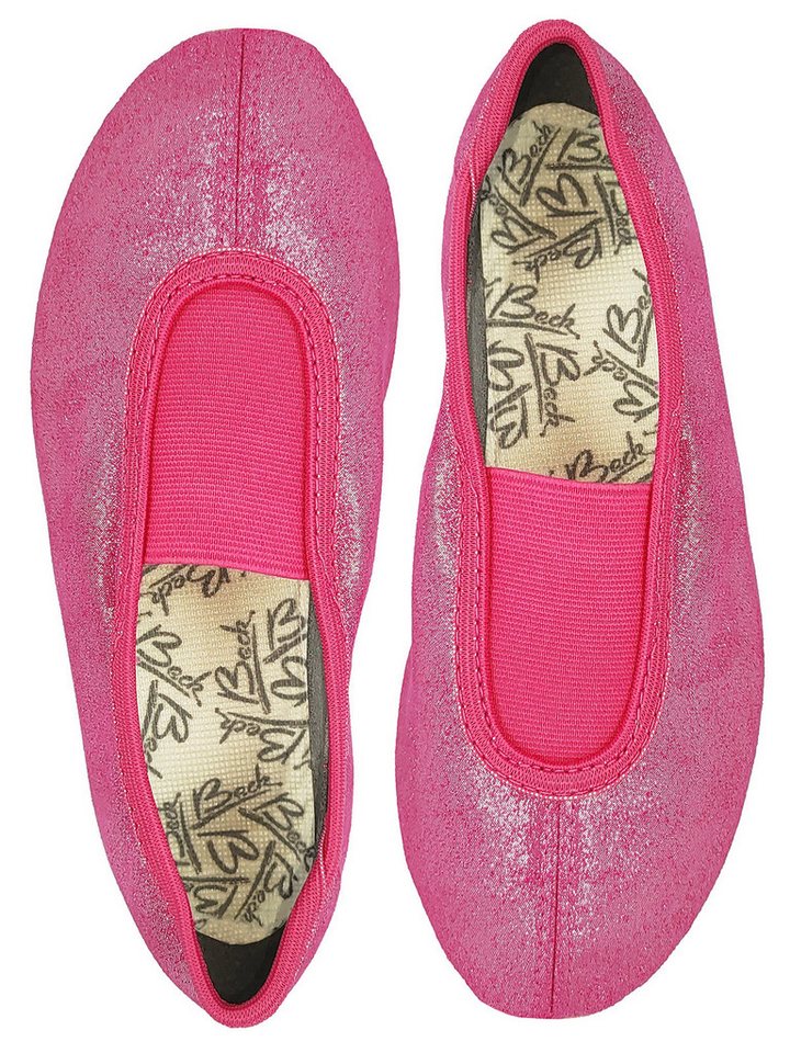 Beck Schläppchen Chic mit Ristgummi, Glanzsatin Gymnastikschuh Mit Ristgummi