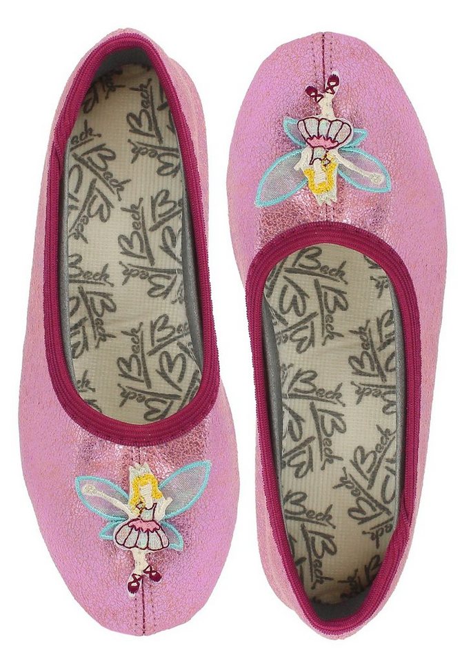 Beck Schläppchen Fee Gymnastikschuh (mit rutschfester Sohle, aus Naturkautschuk) ein Traum für Mädchen, hochwertiges glänzendes Obermaterial