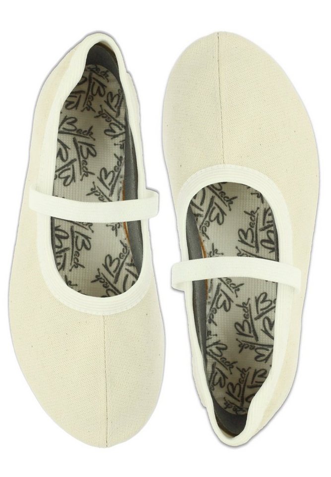 Beck Schläppchen Freeliner aus Baumwolle, Gummisohle Gymnastikschuh (für Sport, Eurythmie, Kita und Zuhause geeignet, für Mädchen + Jungs) Obermaterial robuste Bio-Baumwolle (weiß)