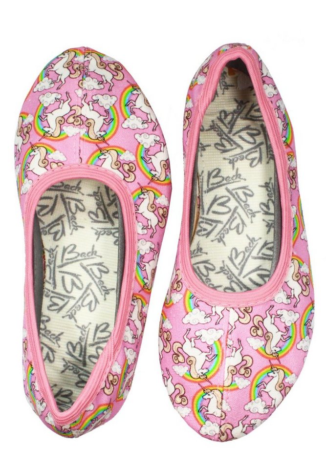 Beck Schläppchen Rainbow Gymnastikschuh (Einhörner sind der ungebremste Renner, perfekt für Sport und Zuhause) mit rutschfester Gummi-Laufsohle
