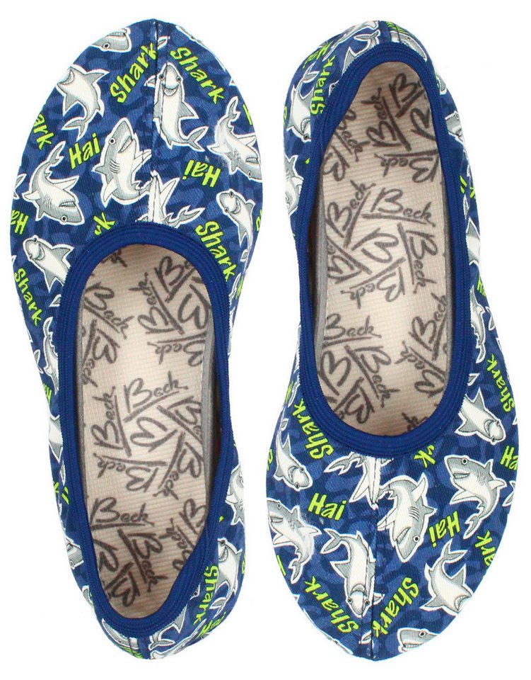 Beck Schläppchen Shark Gymnastikschuh (Handarbeit in Deutschland) mit rutschfester Gummi-Laufsohle