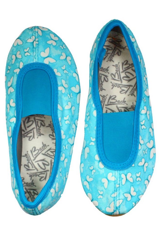 Beck Schläppchen Trendy  mit Ristgummi Gymnastikschuh (Barfußschuhe, für schmale Füße und kleine Kinder besonders geeignet, ab Gr. 18/19 erhältlich) atmungsaktive Baumwolle, rutschfeste Gummi-Sohle
