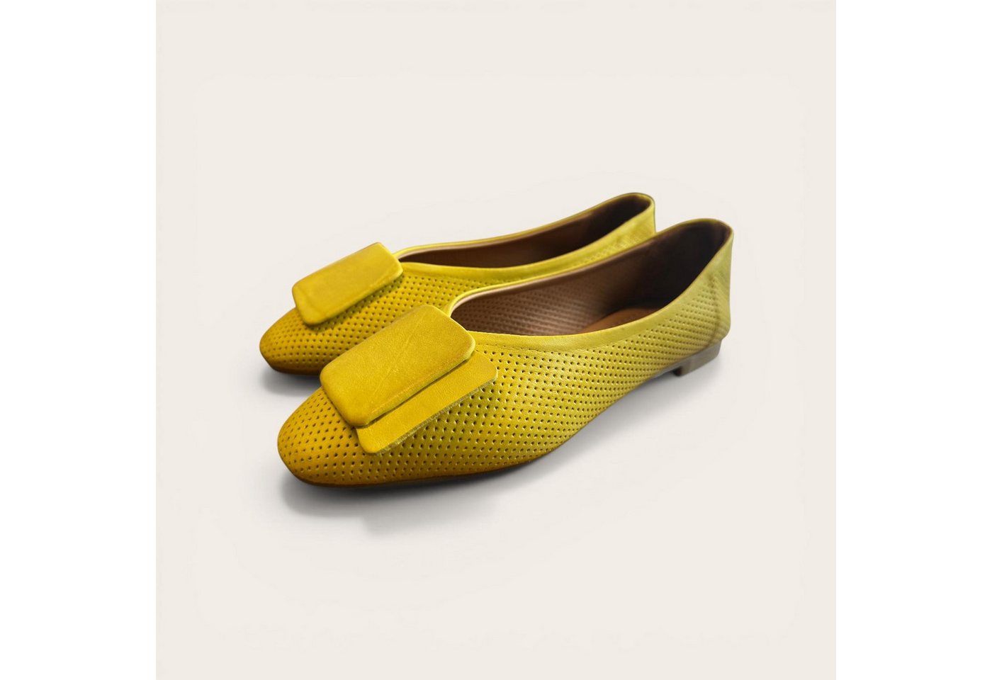 Begoria Snake - Exquisite Leder-Ballerinas mit Schlangenmuster Ballerina (gelb)