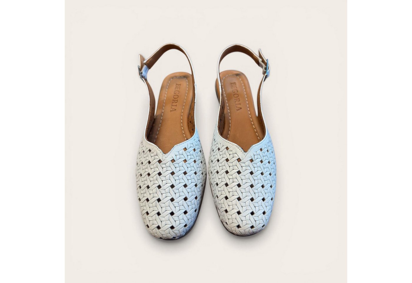 Begoria Summer Weave - Damen Geflochtene Leder Slingback Ballerinas Sandale