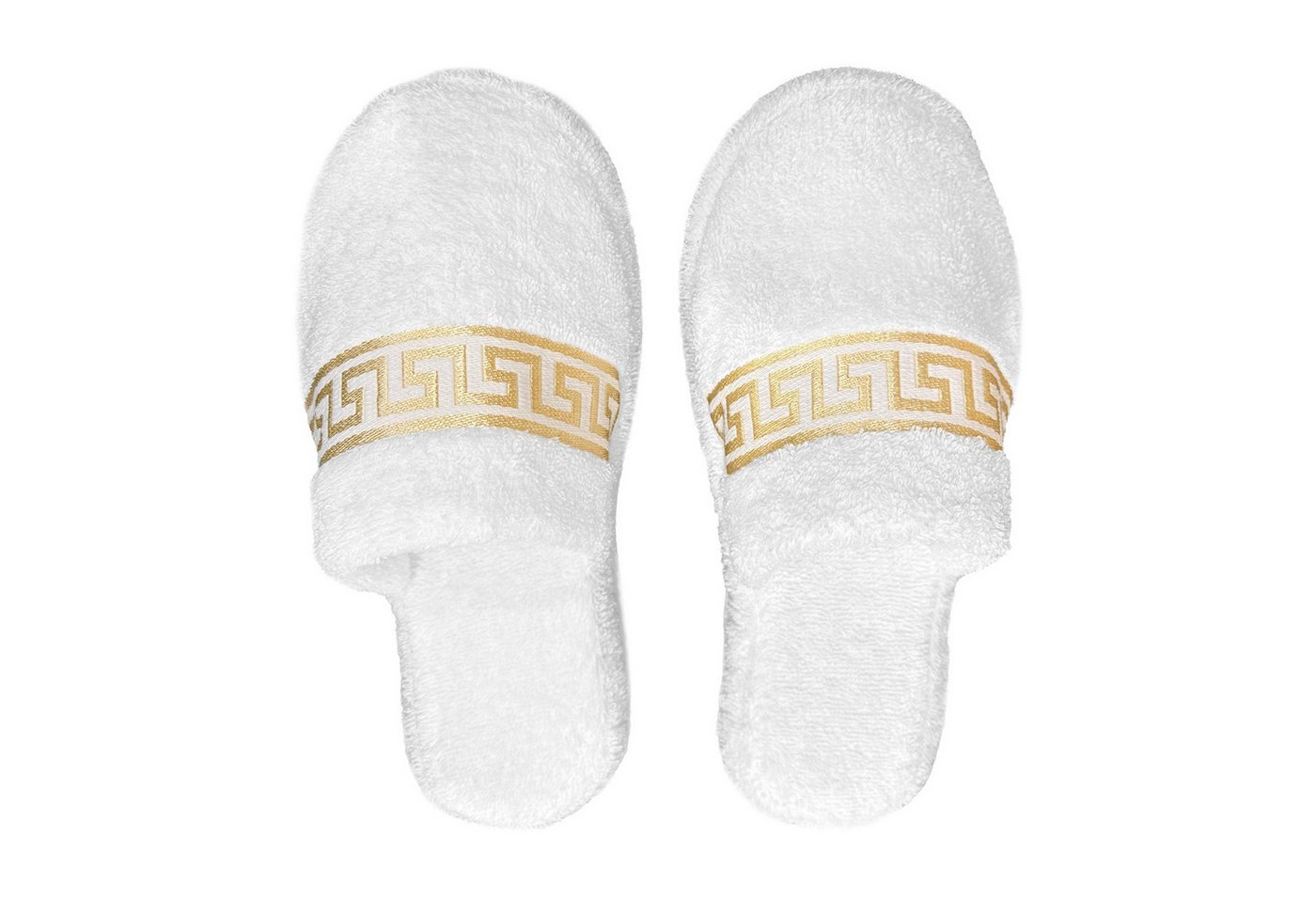 Belle Arti Luxus Gäste Hausschuhe Homeslipper Damen Herren Mäander weiss gold Spa Pantoffel (1-tlg)