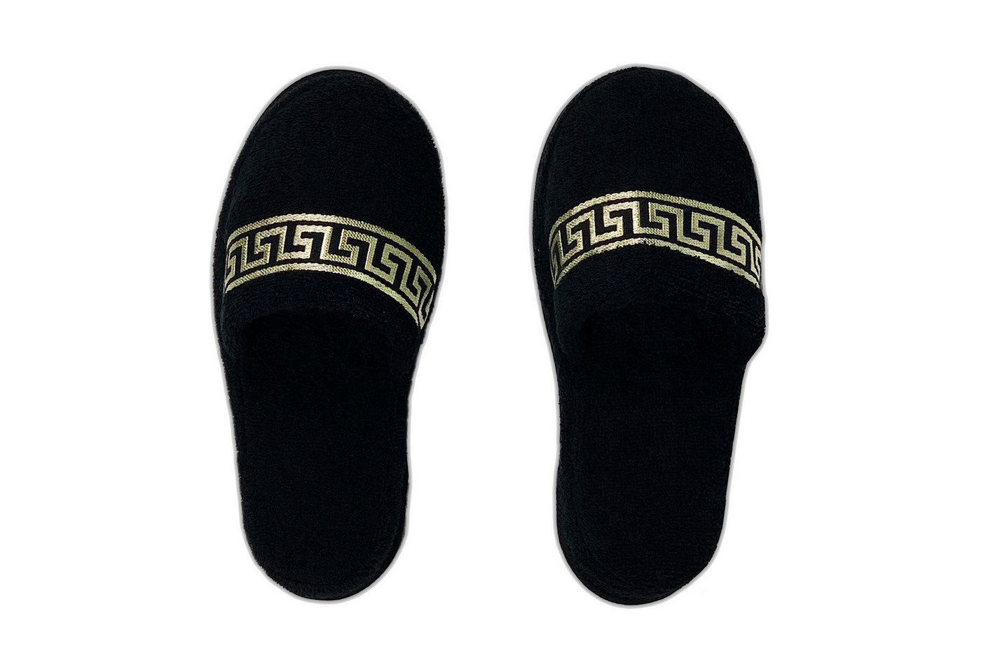 Belle Arti Luxus Homeslipper Hausschuhe Gäste Mäander schwarz gold rutschfest Spa Pantoffel (1-tlg)
