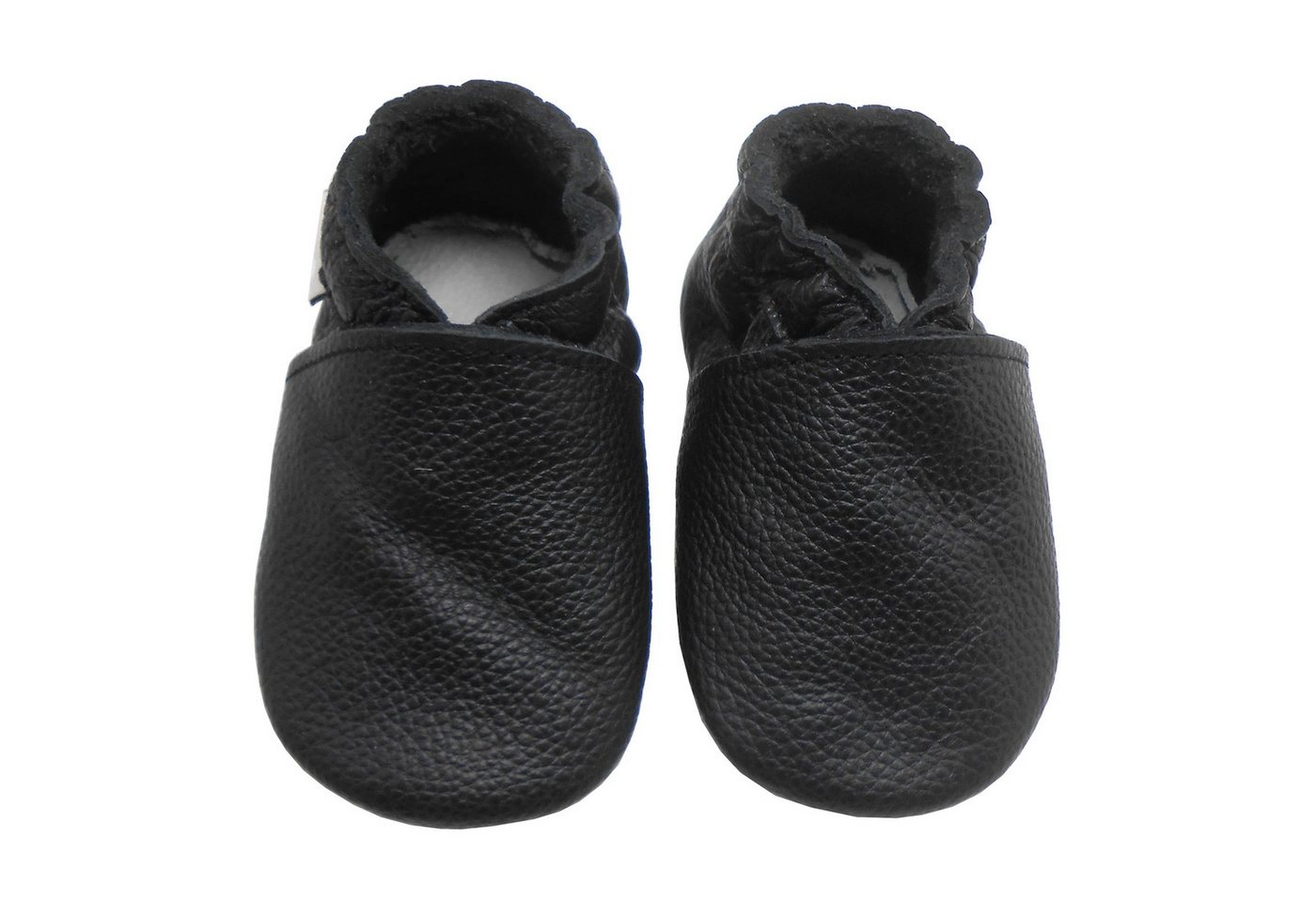 Bemesu Baby Krabbelschuhe Lauflernschuh Lederpuschen Litschimuster Schwarz Walkingschuh (Handgenäht, weiche, leichte, flexible, rutschfest) 100% echtes Leder Babyschuhe
