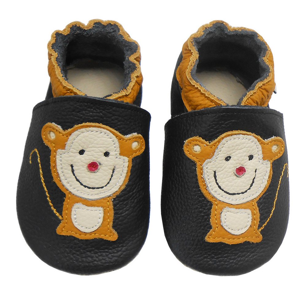Bemesu Baby Leder Krabbelschuhe Lauflernschuhe Rutschfest Barfußschuh Rutschfest atmungsaktiv (schwarz)