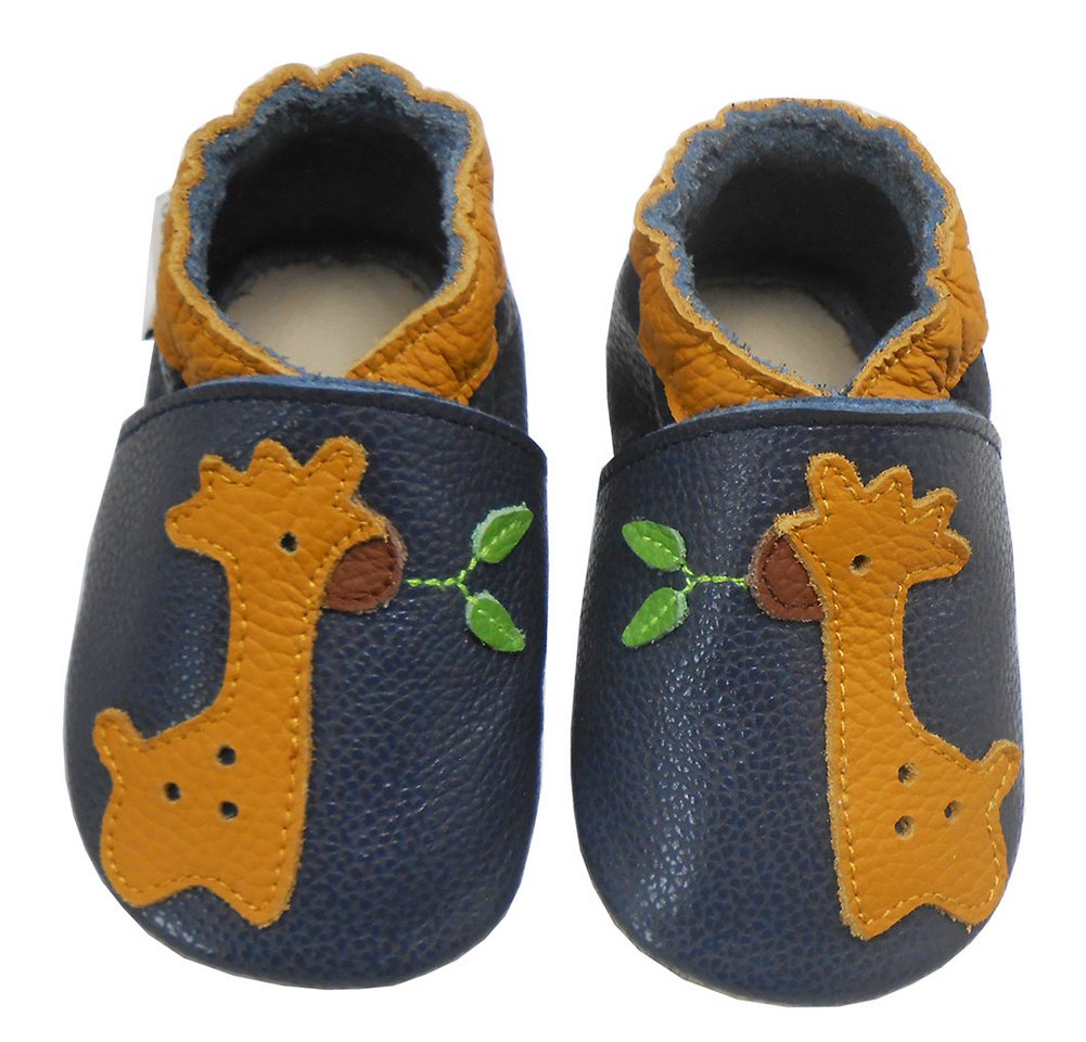Bemesu Baby Leder Krabbelschuhe Lauflernschuhe Rutschfest Krabbelschuh Echtes Leder (blau)