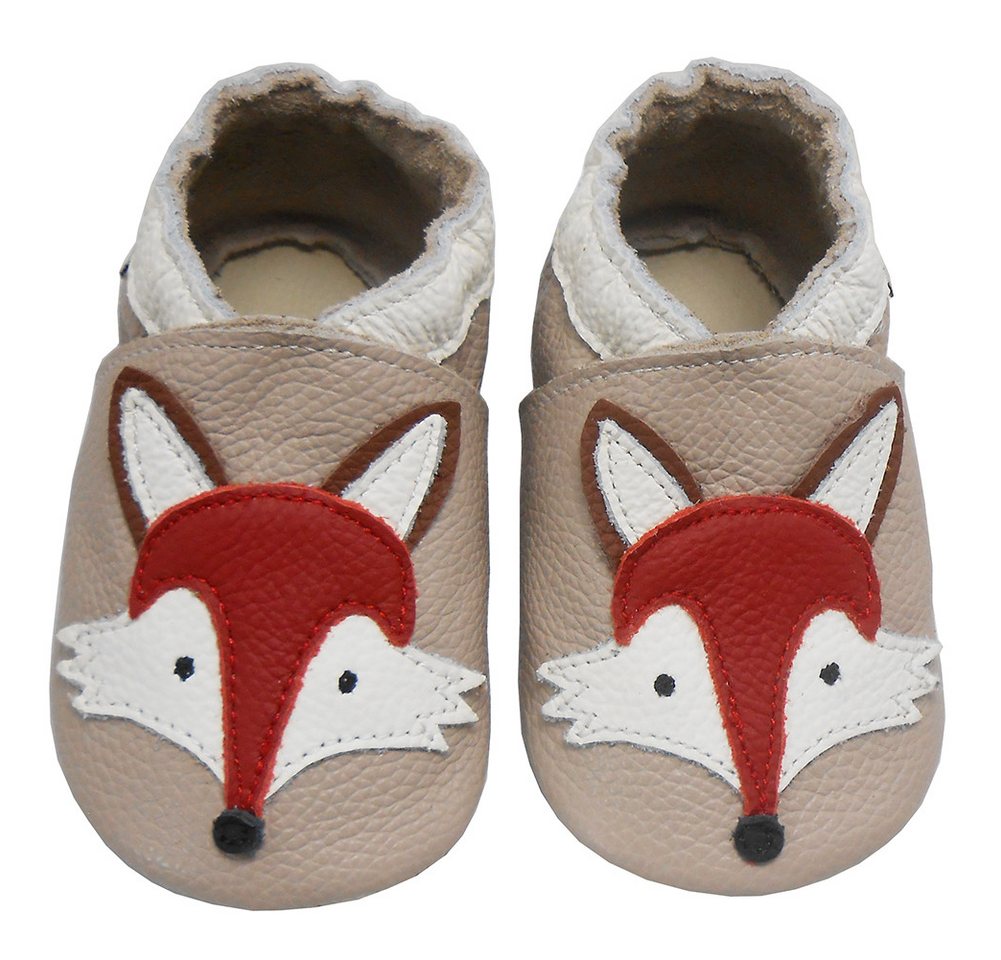 Bemesu Weiche Leder Krabbelschuhe Baby Lauflernschuhe Lederpuschen Fuchs Barfußschuh Rutschfest atmungsaktiv
