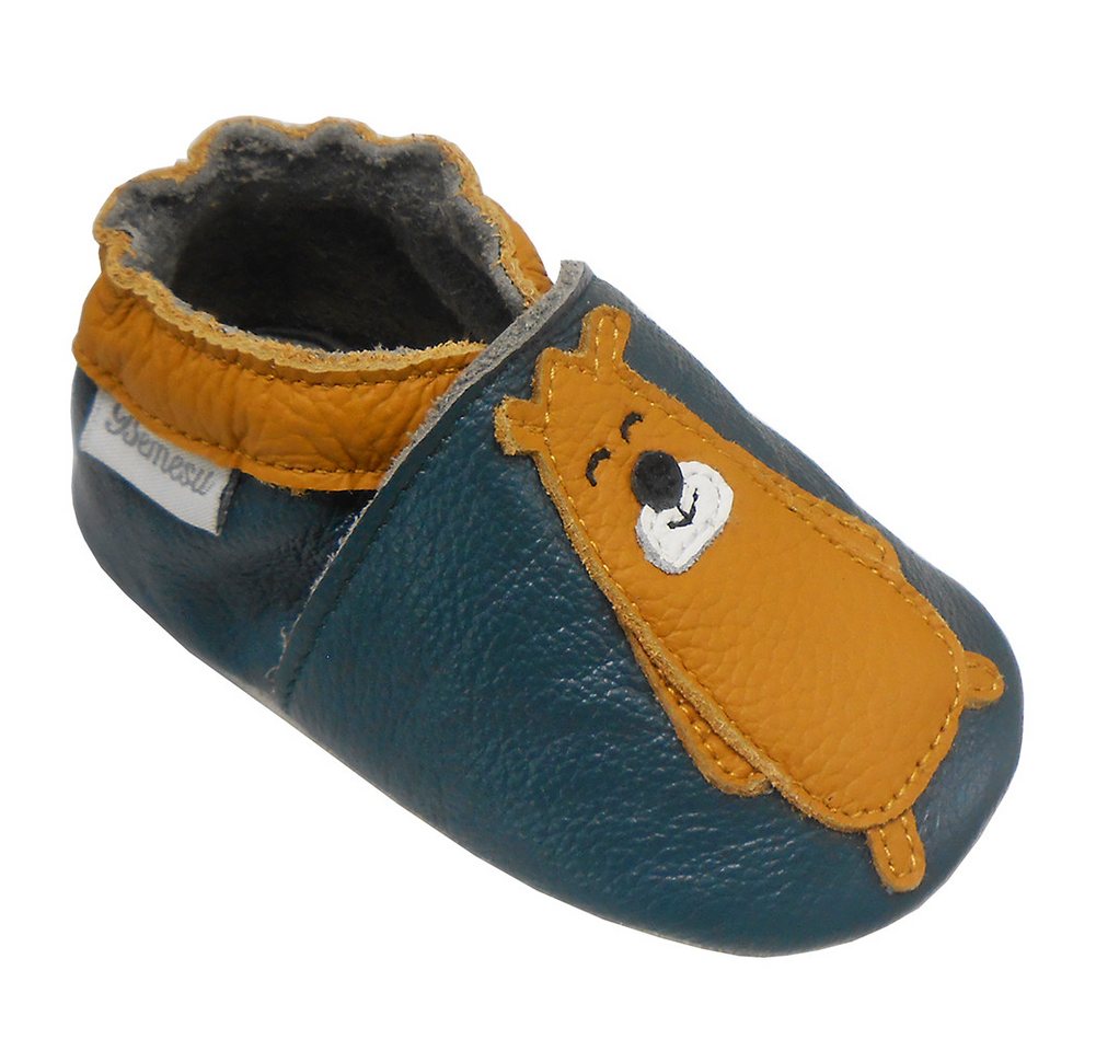 Bemesu Weiche Leder Krabbelschuhe Baby Lauflernschuhe Lederpuschen grüner Bär Krabbelschuh