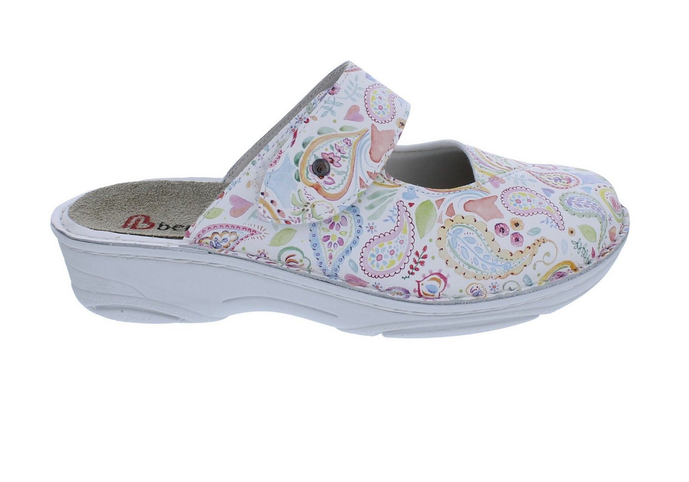 Berkemann Clog Heliane 3457-009, Glattleder mit Stretch, Weiß mit Pais Clog