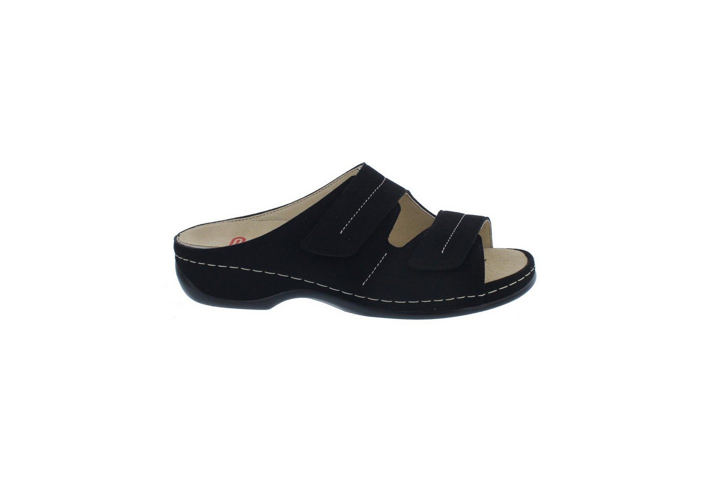 Berkemann Fedora, waschbar, schwarz, Micronubuk, Wechselfußbett, Klett Pantolette