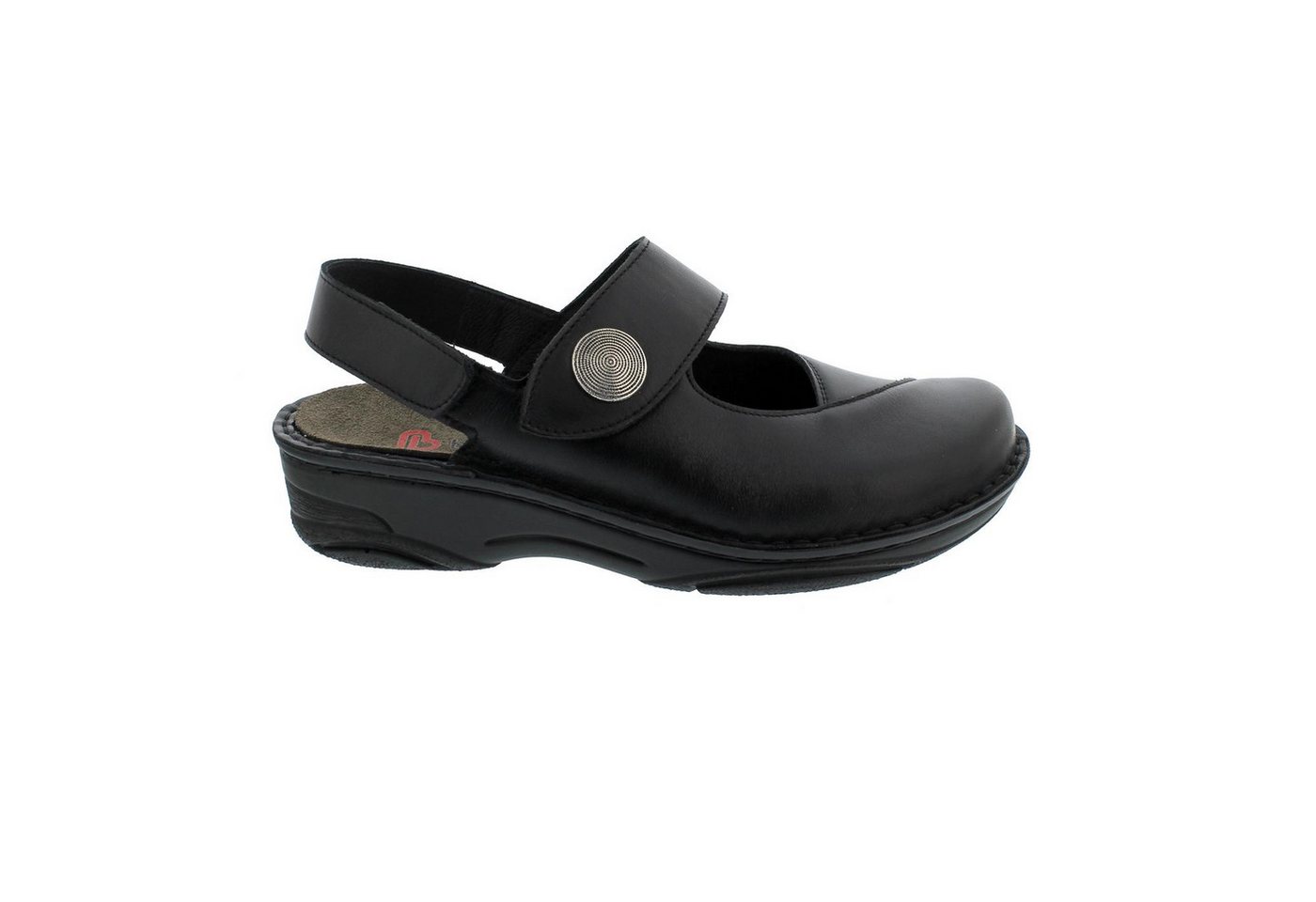 Berkemann Helene, schwarz Leder / Stretch, Clog mit Fersenriemen, Weit Clog