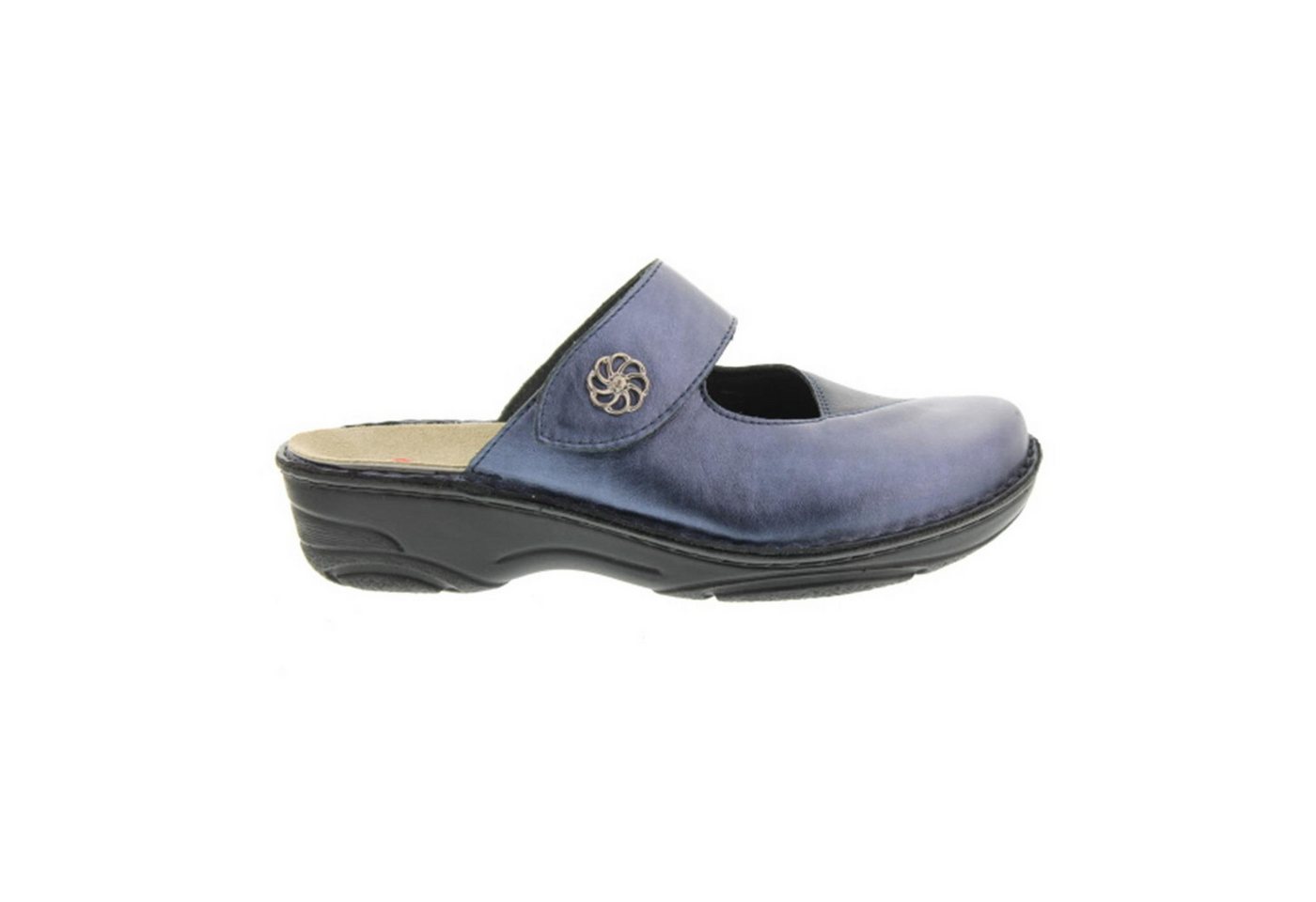 Berkemann Heliane, blau Perlato / Stretch, Clog, Wechselfußbett, Weite Clog