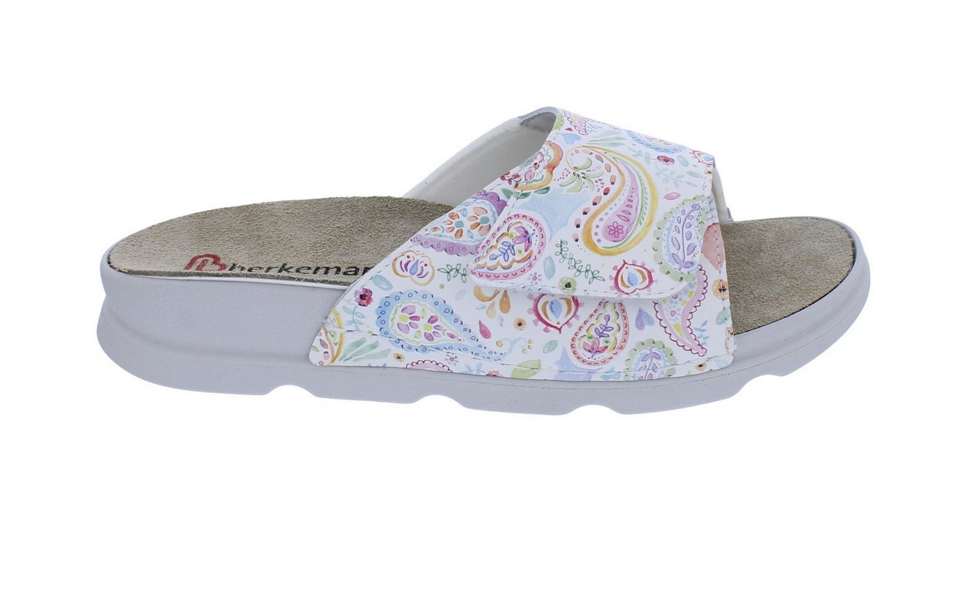 Berkemann Pantolette Analena 4504-009, Weiß mit Paisley-Muster, Glattl Pantolette