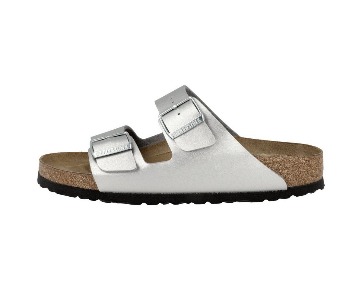 Birkenstock Arizona Birko-Flor schmal Damen Sandale Sandaletten, Sommerschuhe, Badeschuhe, Riemchen, Schlappen (silber)