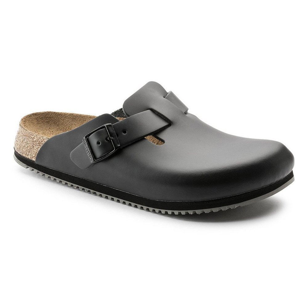 Birkenstock Clog Boston Super Grip, Naturleder, schwarz Pantolette Rutschfeste Sohle & flexibler Riemen – perfekt für täglichen Komfort