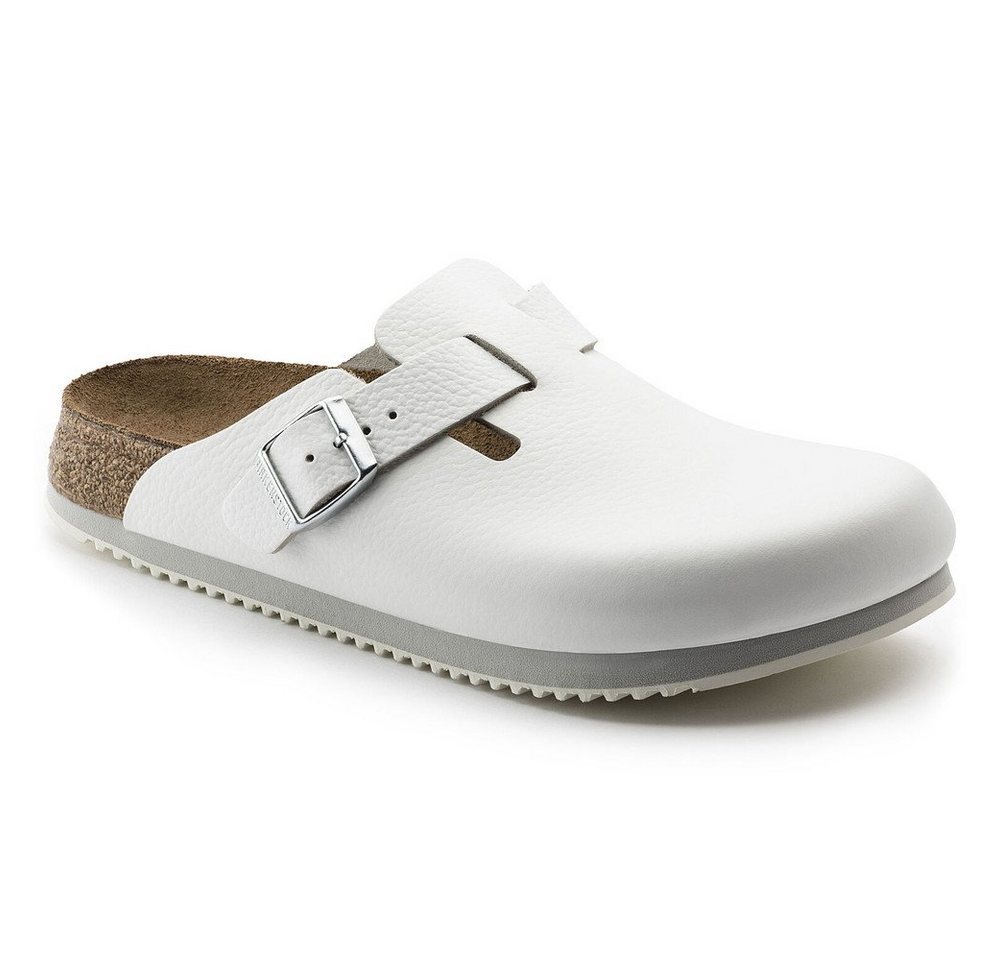 Birkenstock Clog Boston Super Grip, Naturleder, weiß Pantolette Rutschfeste Sohle & flexibler Riemen – perfekt für täglichen Komfort (weiß)