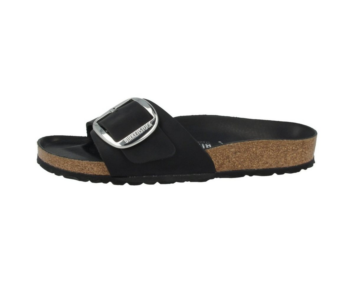 Birkenstock Madrid Big Buckle geöltes Nubukleder schmal Damen Pantolette Hausschuhe, Sandaletten, Mules, Pantoffeln, Slipper (schwarz)