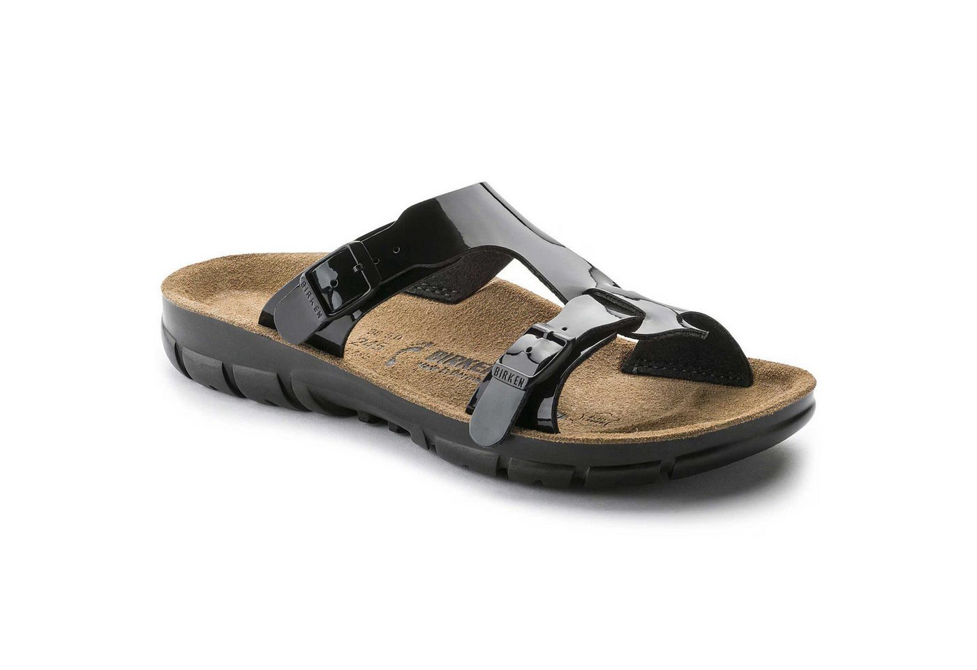 Birkenstock Sandalen Damen Sommer - Sofia - Anatomisches Kork-Latex-Fußbett - Sandale Flache Sandaletten mit modischer T-Spange und verstellbaren Riemen (schwarz)