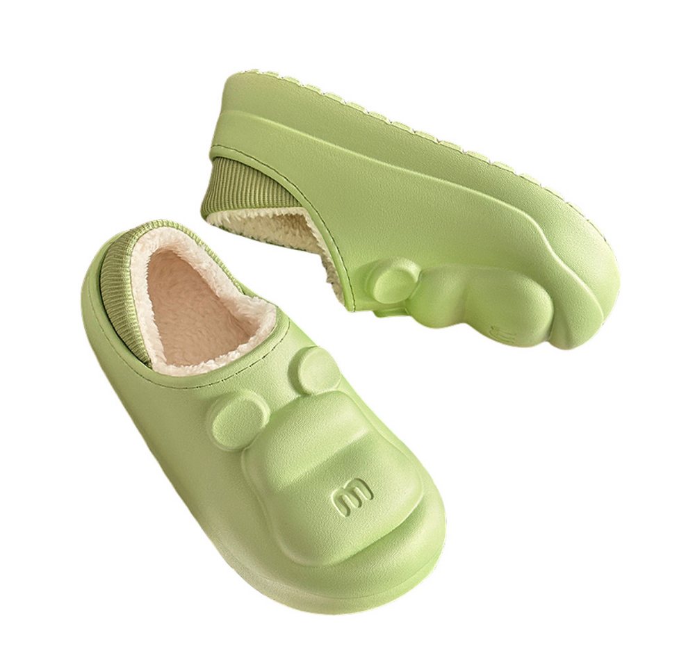 Blusmart Winterwarme Baumwollhausschuhe Hüttenschuhe (unisex, Hausschuhe aus weicher Baumwolle mit dicken Sohlen) Atmungsaktiv, warm und wasserdicht für den Heimgebrauch (grün)