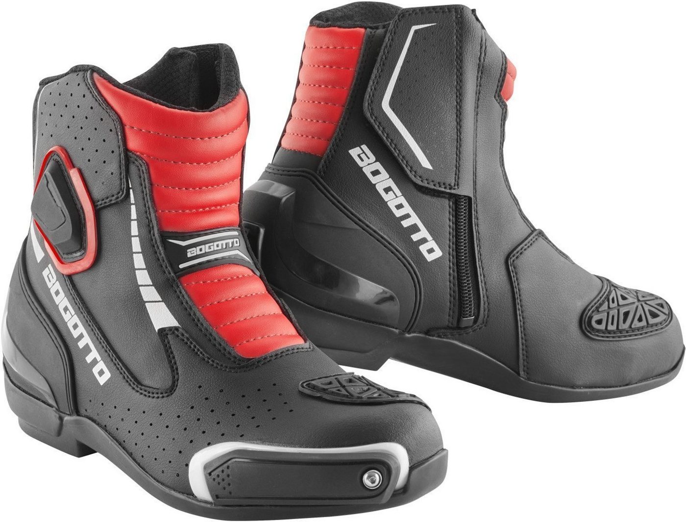 Bogotto Cartagena perforierte Motorrad Stiefel Motorradstiefel Perforiert (schwarz/weiß/rot)