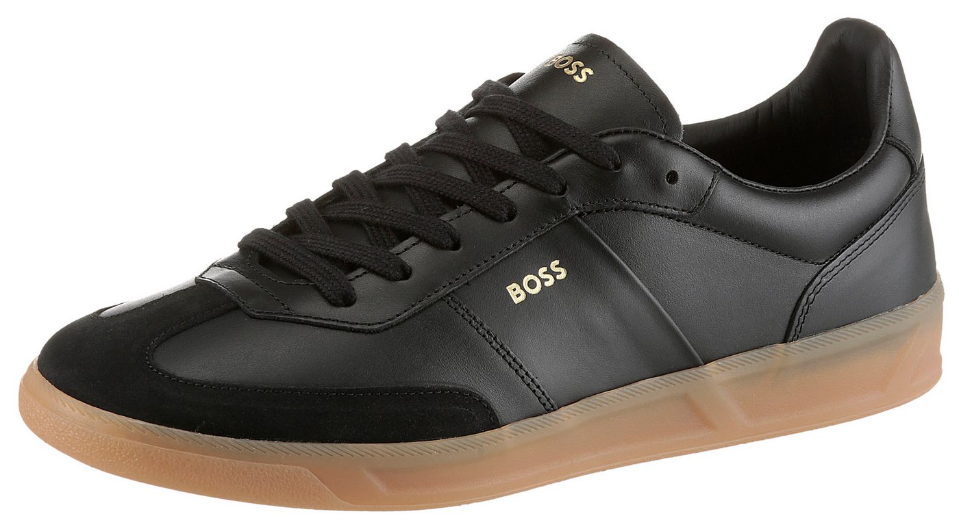 Boss Brenta_Tenn Sneaker Freizeitsneaker, Schnürschuh, Retro-Sneaker, honigfarbene Laufsohle