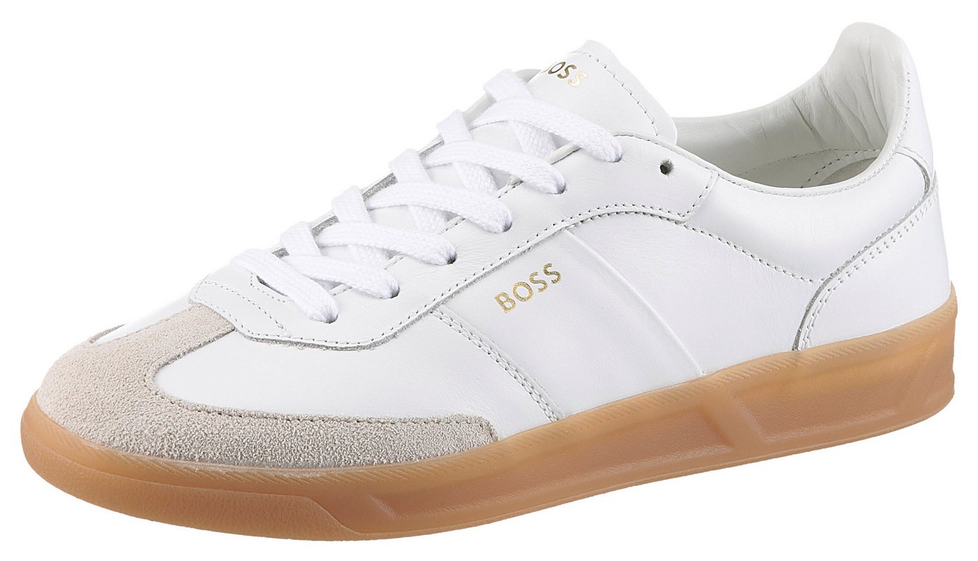 Boss Brenta_Tenn Sneaker Freizeitsneaker, Schnürschuh, Retro-Sneaker, honigfarbene Laufsohle