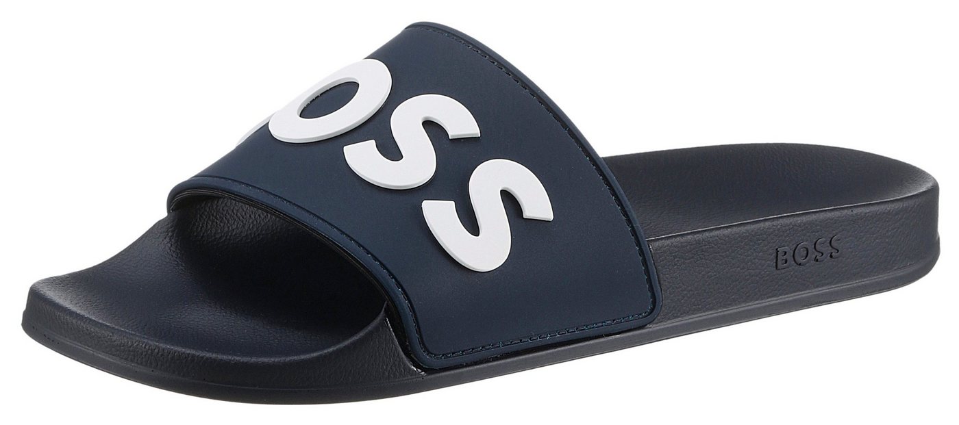 Boss Kirk Slide Badepantolette, Sommerschuh, Poolslides, Schlappen, mit BOSS-Logoschriftzug (blau)