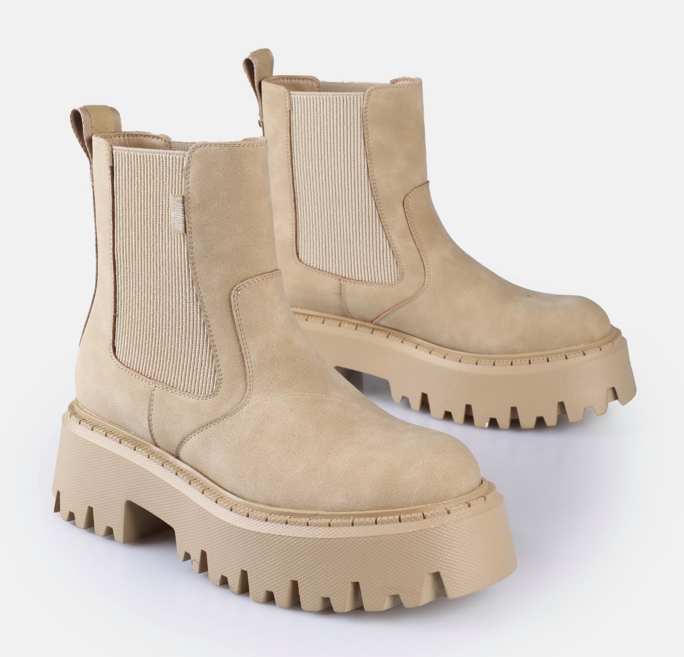 Buffalo Aspen Chelsea Chelseaboots Plateauboots, Schlupfboots, Stiefelette mit Stretch und Profilsohle (beige)