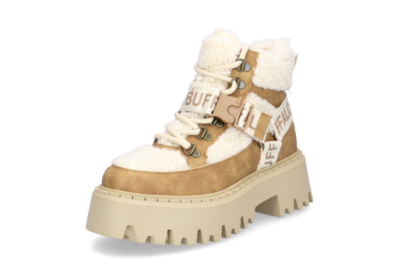 Buffalo Damen Schnürboot Aspen Com Mid beige braun Schnürboots