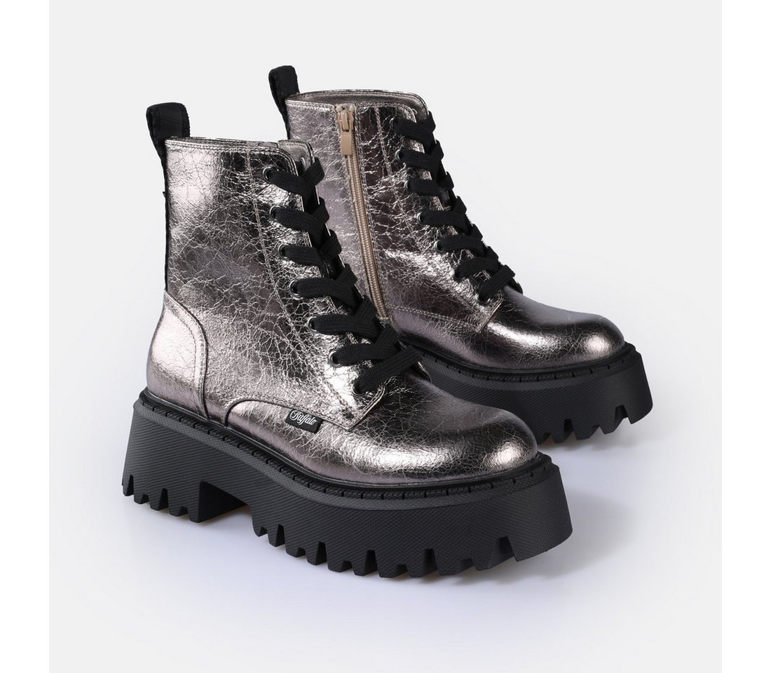 Buffalo Aspen Lace Up mid Plateaustiefelette Schnürboots, Plateauboots, Profilsohle, in aktueller Metallic-Optik