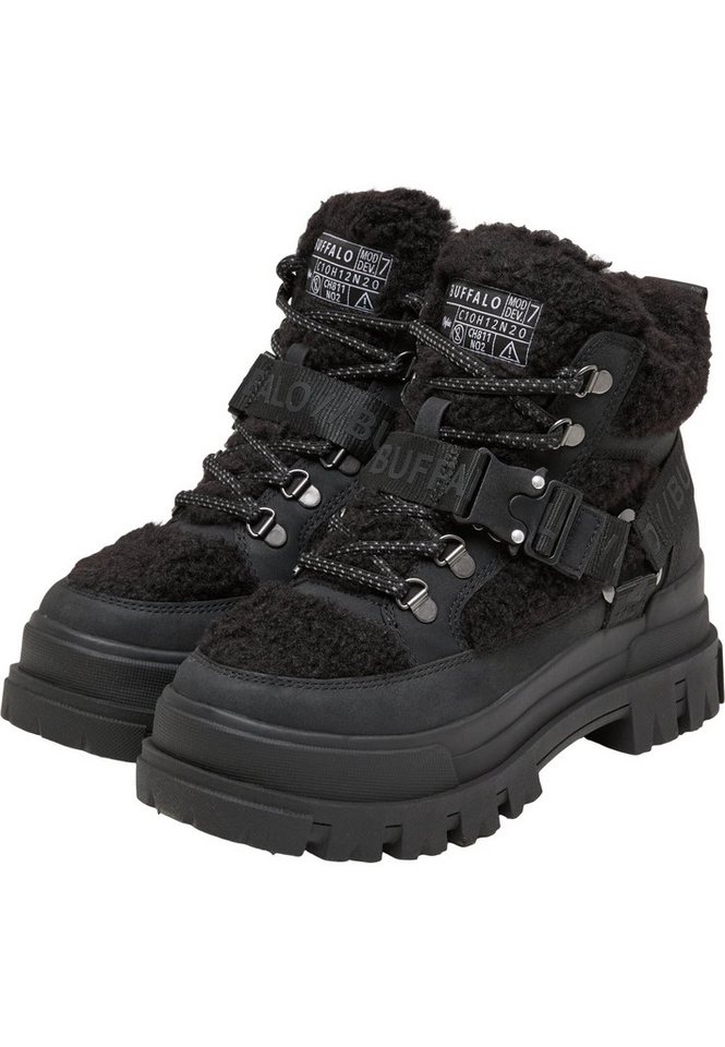 Buffalo ASPHA COM MID WARM - VEGAN NUBUCK/FUR - BLACK Stiefel