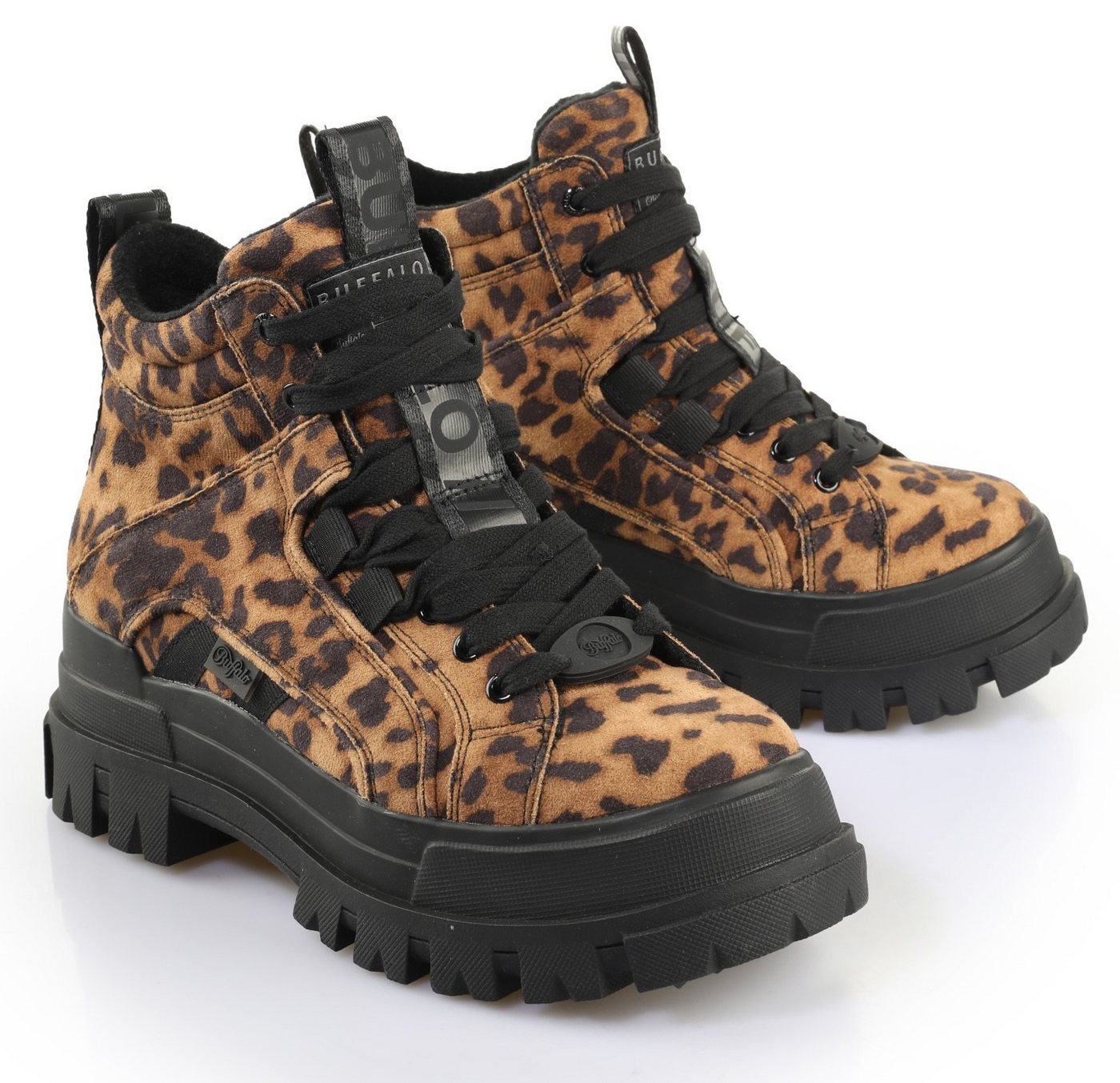 Buffalo ASPHA NC MID Schnürboots Trendboots, Stiefelette, Plateauboots im Leo-Look