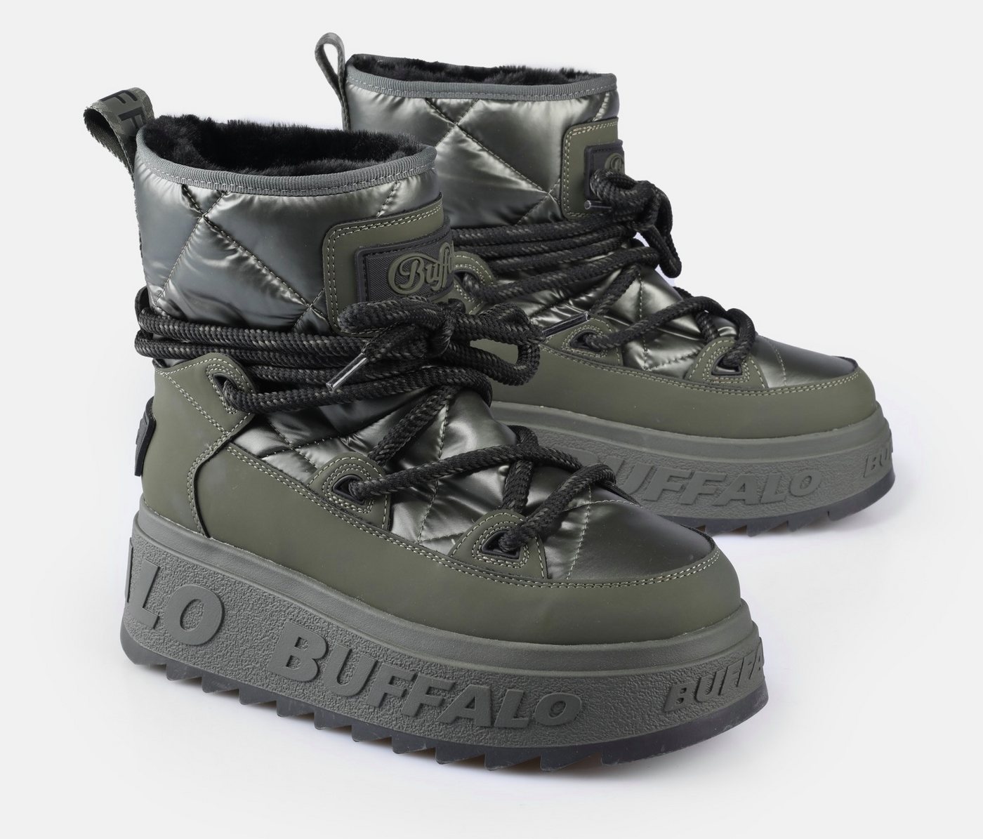 Buffalo ELIZA Snowboots Winterboots, Schnürboots, Schlupfboots mit Warmfutter (grün)