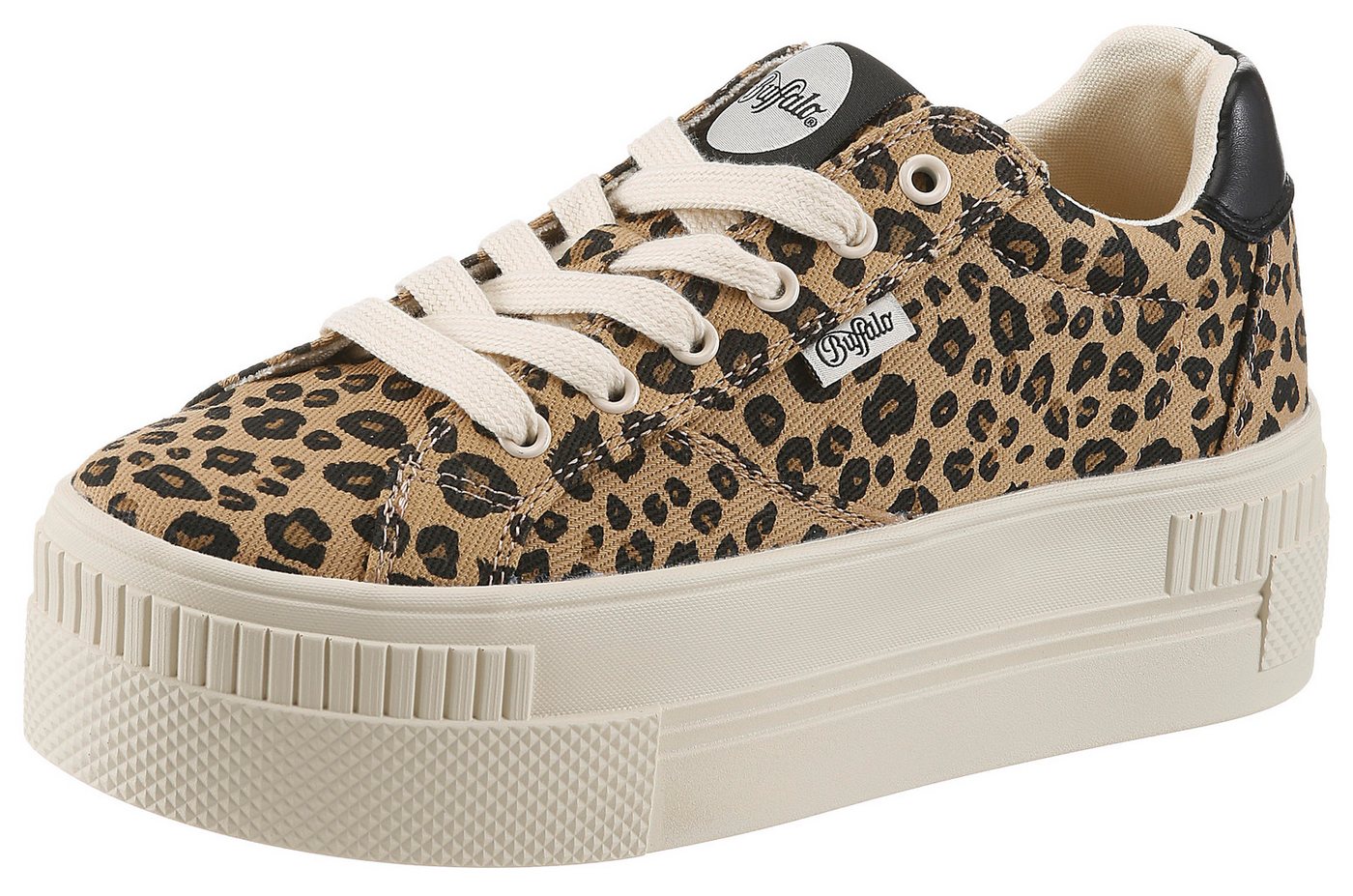 Buffalo Plateausneaker Freizeitschuh, Halbschuh, Schnürschuh im feinen Leo-Look (braun/schwarz)