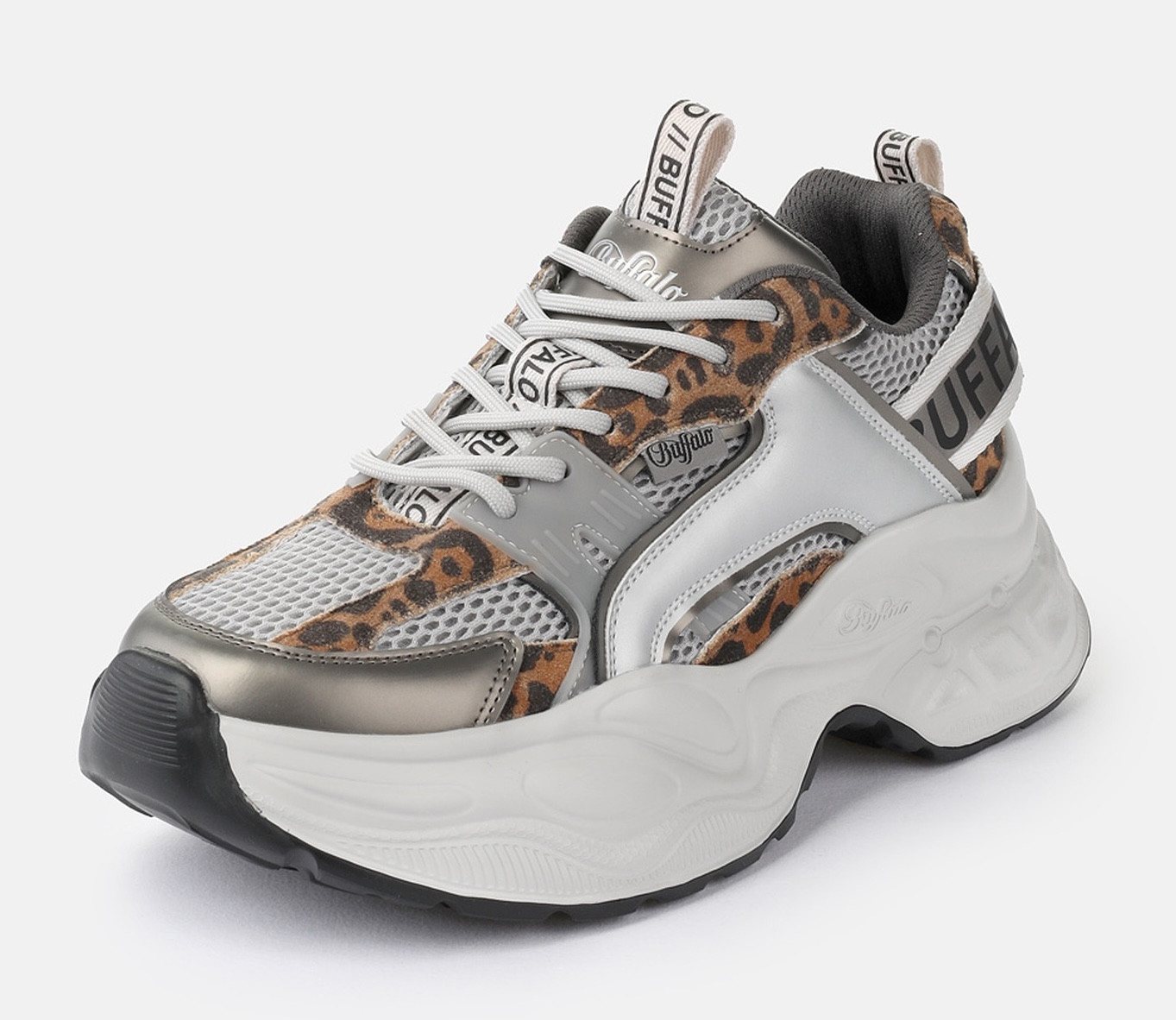 Buffalo Yuno one Plateausneaker Halbschuh, Schnürschuh, Retro-Sneaker mit Memory Foam Innensohle (silber/weiß)