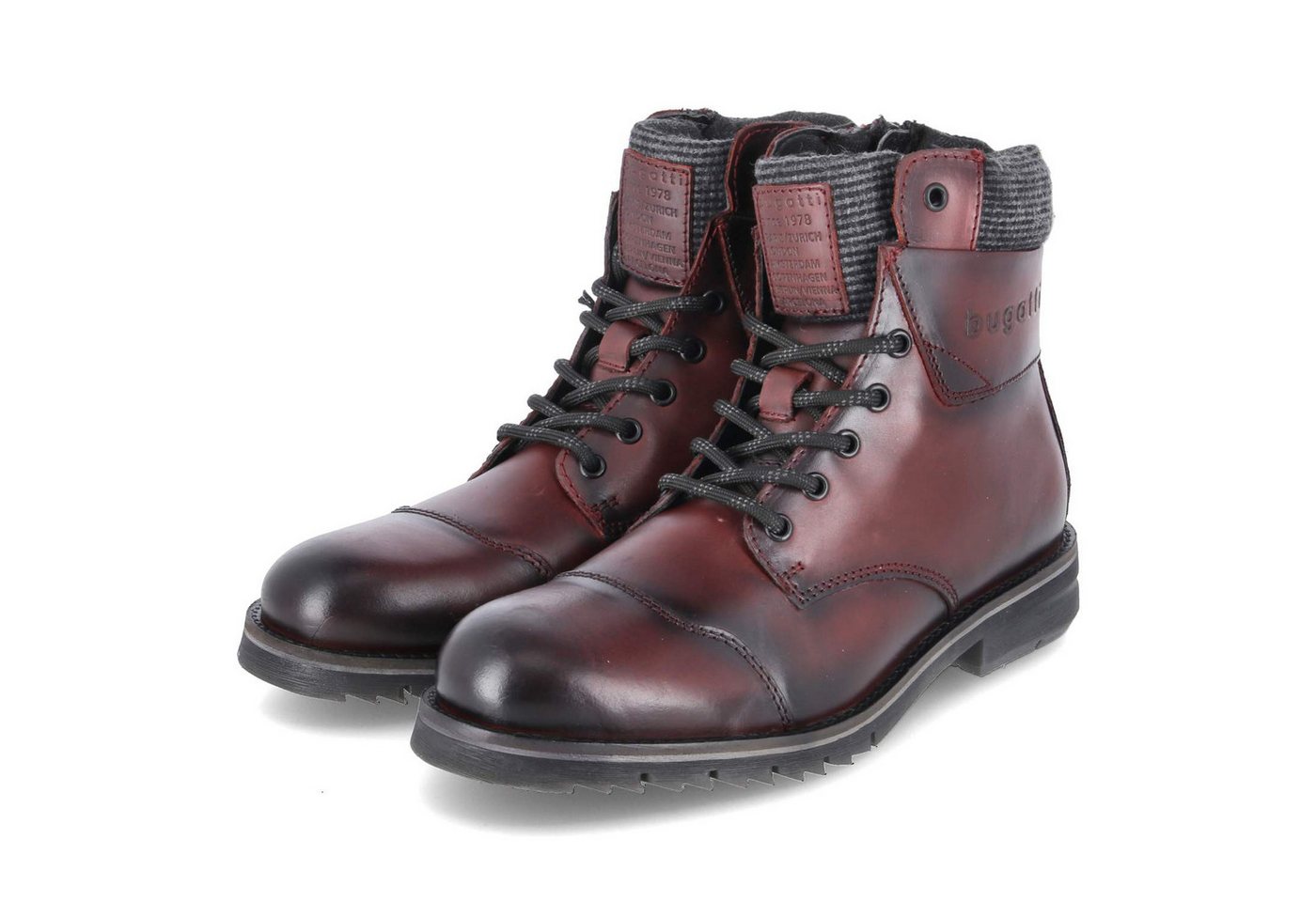 Bugatti 321AUF301200-3100 Herren Leder & Textil rot Schnürstiefel