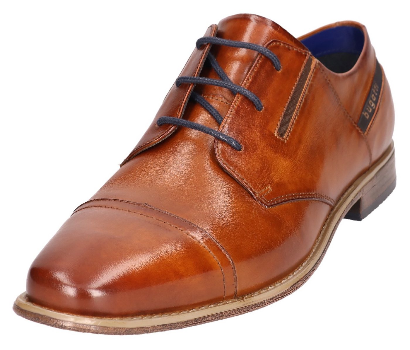 Bugatti Schnürschuh, Blockabsatz, Abendschuh, Festtagsschuh mit Stretcheinsätzen (braun)